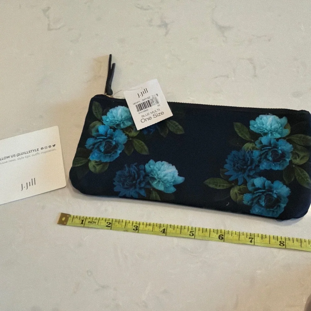 J. Jill Cosmetic Pouch Women OS Blue Multi Floral Zip Makeup Bag Travel Boho
